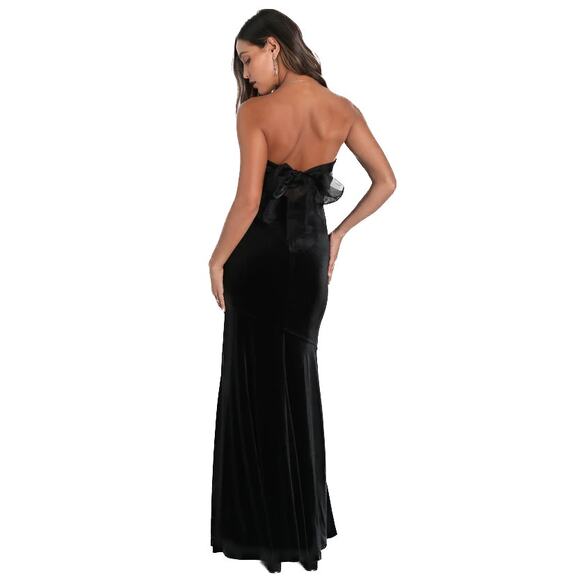 Lulus Mesmerizing Elegance Black Velvet Strapless Backless Maxi Dress Size L - Picture 6 of 7